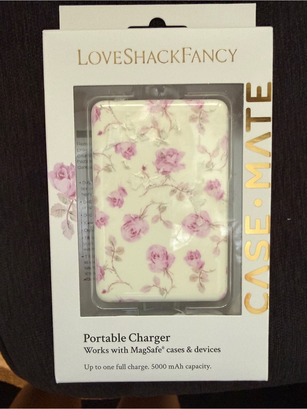 LoveShackFancy Cream and Pink Floral Portable Charger